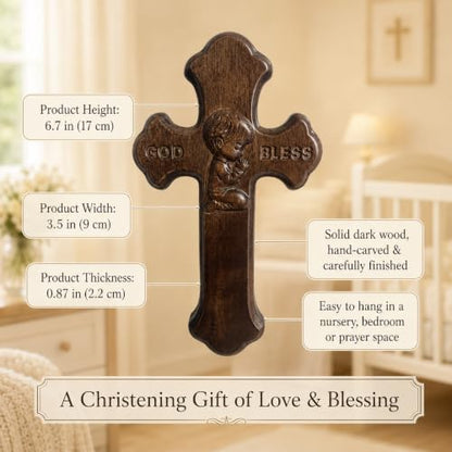 God Bless Cross Baptism Gift for Boy - Handmade Christian Wall Decor - Variation of N1