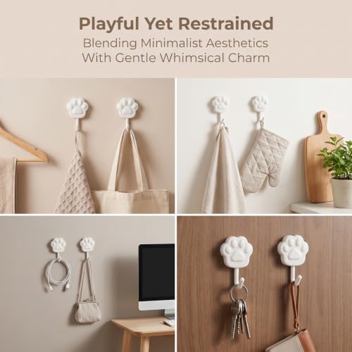 Heavy Duty Self Adhesive Wall Hooks - Paw Design, 6 lbs Capacity, No Drill Needed