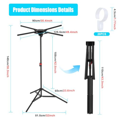 Portable Clothes Drying Rack with 4 Bars - Foldable Space Saver Black