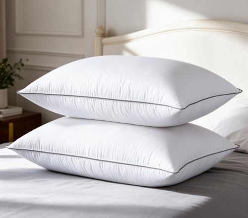 Queen Size Goose Down Pillow Set of 2 - White, Dual-Side Support and Plush Comfort