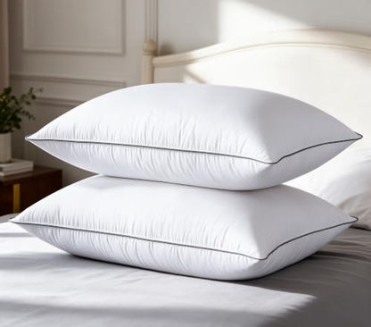 Queen Size Goose Down Pillow Set of 2 - White, Dual-Side Support and Plush Comfort