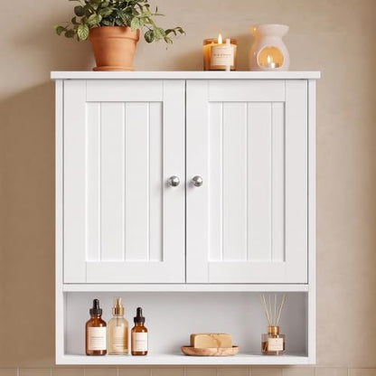 Bathroom Wall Cabinet with 2 Doors - Tool-Free Assembly, Adjustable Shelves, White Finish