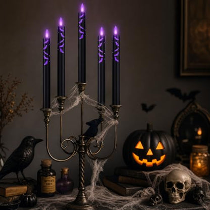 Halloween Flameless Taper Candles with Remote & Timer - Black, 9.8 Inch - Set of 2