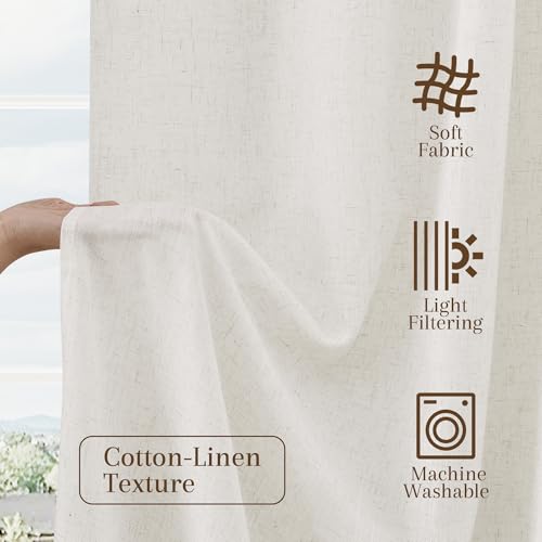 Natural Linen Kitchen Window Curtains Over Sink 36x36 Inch Pack of 2 - Cream
