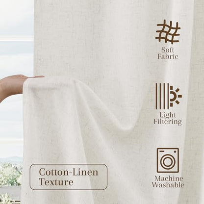 Natural Linen Kitchen Window Curtains Over Sink 36x36 Inch Pack of 2 - Cream