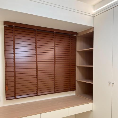 Custom 2 Inch Real Wood Blinds for Indoor Windows - Brown, 32-48 Inches