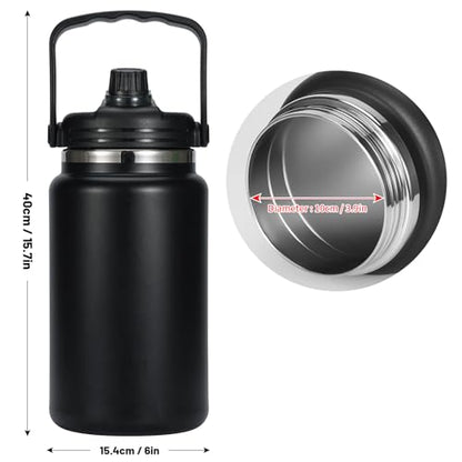 Olerd 135oz/1 Gallon Coffee Insulated Thermoses for Travel - Large Insulated Water Jug Classic Vacuum Bottle with Straw - 4.0L Stainless Steel Ice buckets for Hiking Fishing（Black）