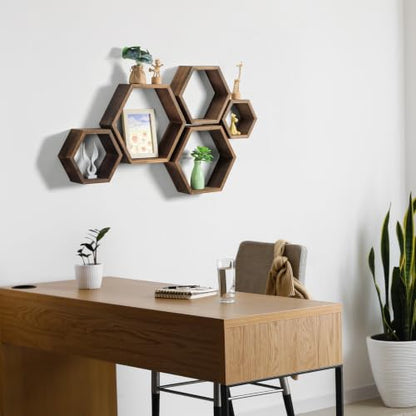 Hexagon Floating Shelves Set of 5 Honeycomb Wall Display Shelves Modern Rustic Decor