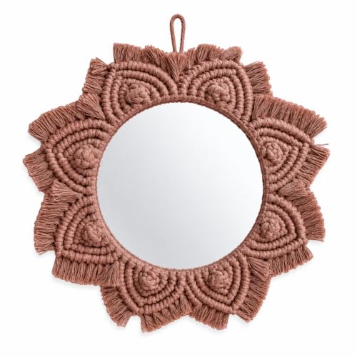Small Boho Wall Mirror with Macrame Frame - Coffee Brown Home Decor