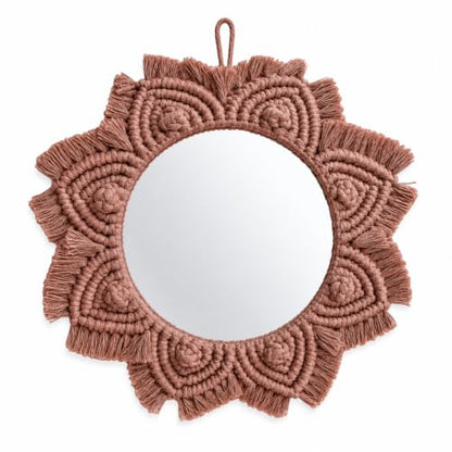 Small Boho Wall Mirror with Macrame Frame - Coffee Brown Home Decor