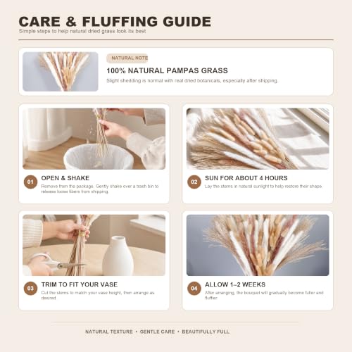 150PCS Dried Pampas Grass Flowers Bouquet for Boho Rustic Home & Wedding Decor