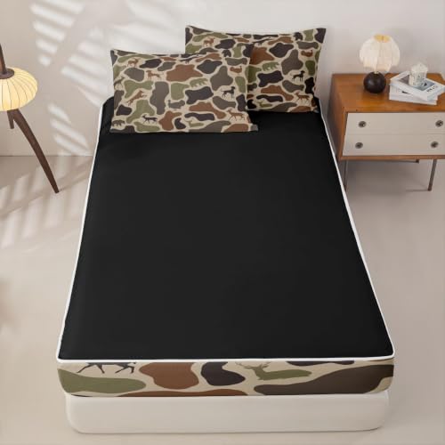 Kids Deer Bear Zipper Bedding Set - Twin Camo Brown, 4-Piece
