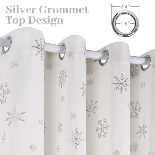 Christmas Curtains 84 Inch Silver Snowflake Foil Print White Velvet - White/Silver Snowflake