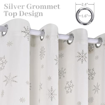 Christmas Curtains 84 Inch Silver Snowflake Foil Print White Velvet - White/Silver Snowflake