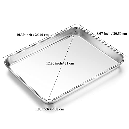 Baking Sheet, Yododo Stainless Steel Baking Pans Tray Cookie Sheet Toaster Oven Tray Pan Cookie Pan, Non Toxic & Healthy, Superior Mirror Finish & Rust Free, Easy Clean & Dishwasher Safe - 10.4 inch