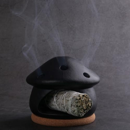 Black Mushroom Incense Holder for Palo Santo, Sage & Cones - Handmade
