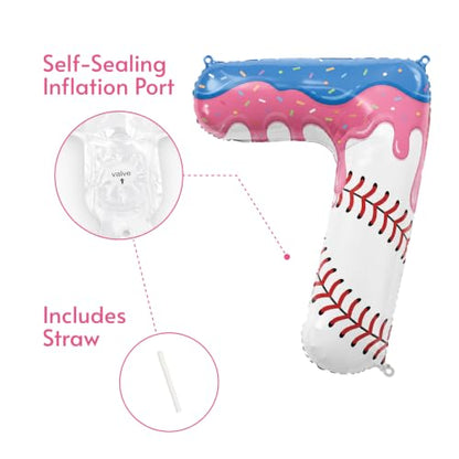 Pink Baseball Drip Number 7 Balloon for Birthday Party Decorations