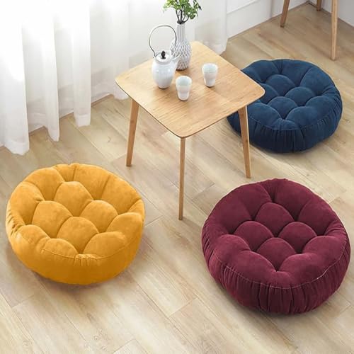 Floor Cushion 18.9 Inch - Large Tufted Corduroy Floor Pillow for Adults - Wine Red