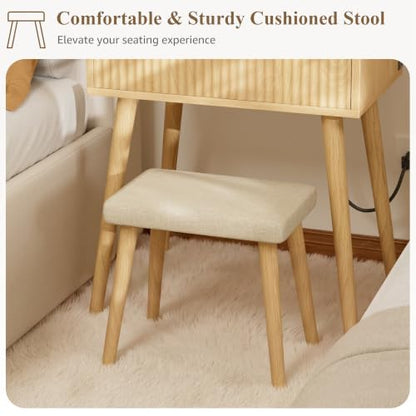 Makeup Vanity Desk with Lights and Stool – 24 inch, 2 Outlets, 2 USB, 10 Bulbs