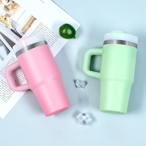 Kids 14 Oz Stainless Steel Insulated Tumbler with Handle & Straw - Light Green