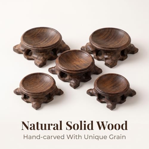 Wood Crystal Sphere Stand Set - Dark Wooden Display Pedestals for Collectibles