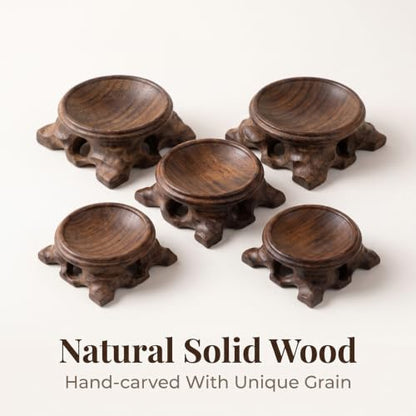 Wood Crystal Sphere Stand Set - Dark Wooden Display Pedestals for Collectibles