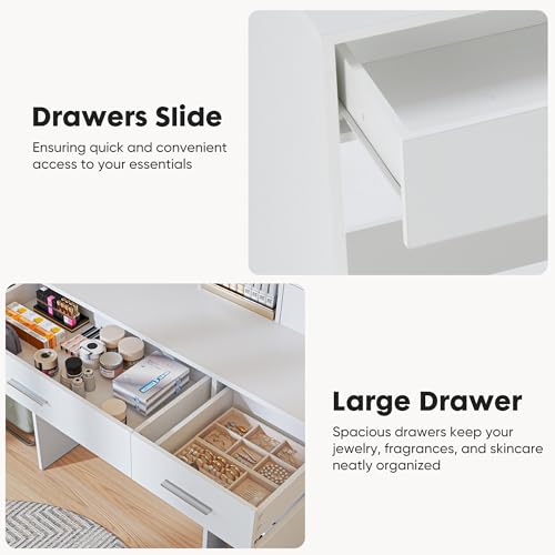 Makeup Vanity Desk with Adjustable LED Lights & Mirror, White