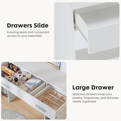 Makeup Vanity Desk with Adjustable LED Lights & Mirror, White