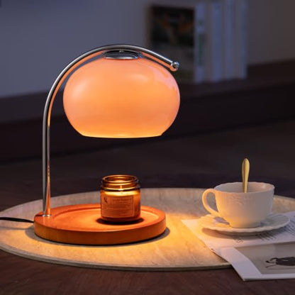 Pink Glass Candle Warmer Lamp with Bauhaus Design, Timer & Dimmable Light