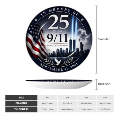 9/11 Never Forget Ceramic Plate 25th Anniversary Wall Decor 10in White