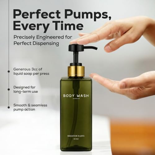 Green Refillable Shampoo and Conditioner Dispenser Set - 16oz Bathroom Bottles with Pump - Eco-Friendly Shower Organizer - Brighter Barns