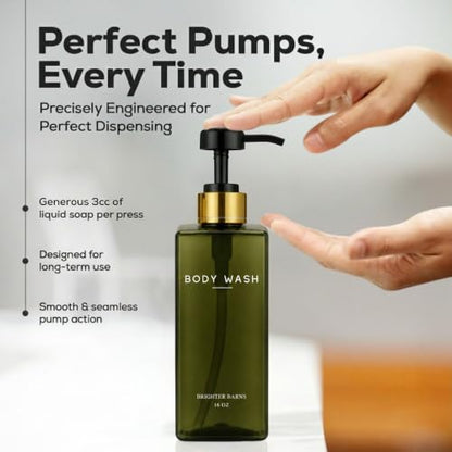 Green Refillable Shampoo and Conditioner Dispenser Set - 16oz Bathroom Bottles with Pump - Eco-Friendly Shower Organizer - Brighter Barns