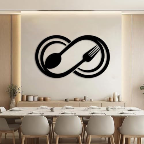 Infinity Spoon Fork Metal Wall Art - Black 30x17 Inch Kitchen Decor
