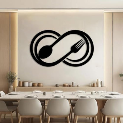 Infinity Spoon Fork Metal Wall Art - Black 30x17 Inch Kitchen Decor