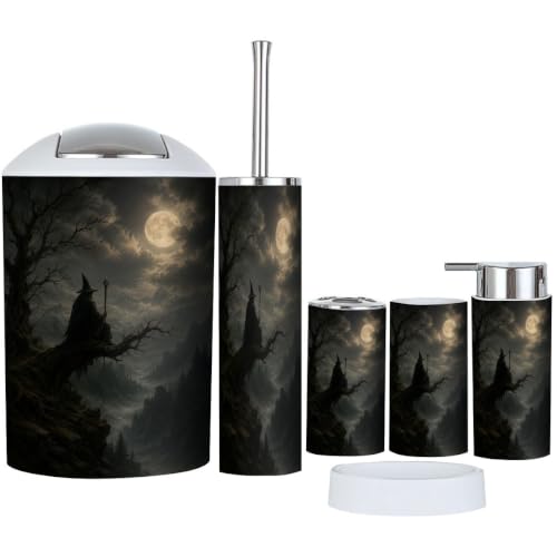 Mystical Wizard Dark Bathroom Accessories Set 6 Pcs - Color1