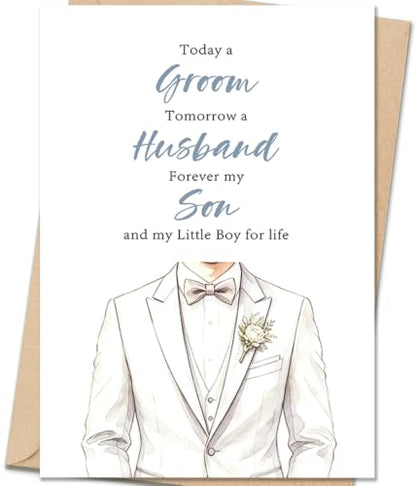 Wedding Card for Son DA-0208 - Sentimental Son Wedding Day Greeting Card with Envelope & Sticker