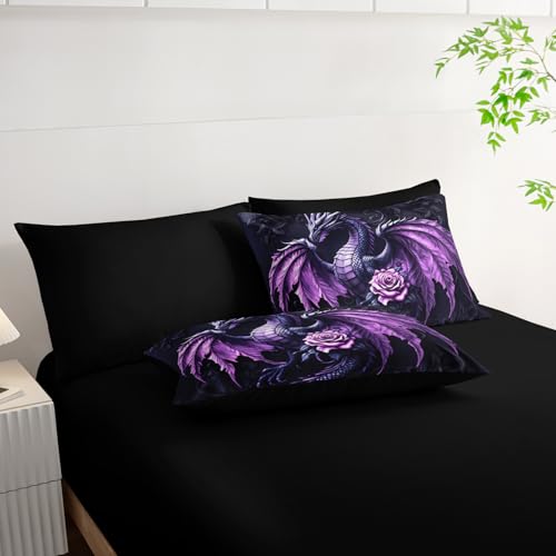 A-Dragon Queen Size Fantasy Dragon Comforter Bedding Set with Sheets & Pillowcases - Purple