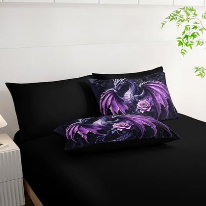 A-Dragon Queen Size Fantasy Dragon Comforter Bedding Set with Sheets & Pillowcases - Purple
