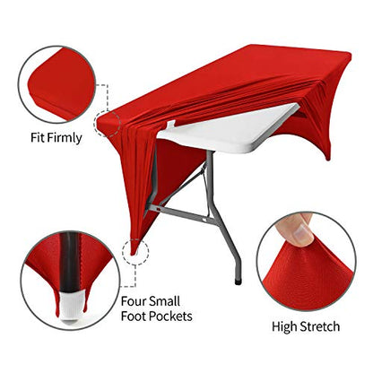 6FT Red Spandex Table Cover for Rectangular Tables - Holiday Party Decor