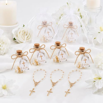 80 Pcs Baptism Favor Set with Mini Rosary & Holy Water Bottles Gift