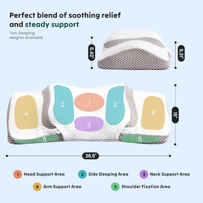 OLIXIS White Cervical Neck Pillow for Side Back and Stomach Sleepers