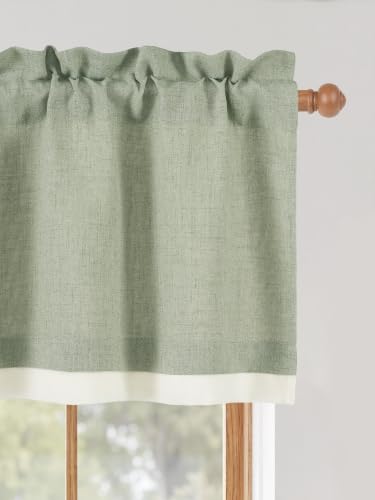NICETOWN Sage Green Linen Valance 52x18 Inch Double Layer Window Curtain - Farmhouse Style