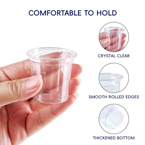 JOLLY CHEF 500 Pack Plastic Shot Glasses, 1 oz Clear Disposable Jelly Cups Reusable Perfect for Wine Tasting, Whiskey, Food Samples, Halloween, Thanksgiving Party, Wedding, Christmas