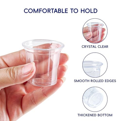 JOLLY CHEF 500 Pack Plastic Shot Glasses, 1 oz Clear Disposable Jelly Cups Reusable Perfect for Wine Tasting, Whiskey, Food Samples, Halloween, Thanksgiving Party, Wedding, Christmas