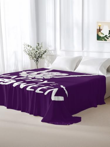 Twin Size Halloween Spooky Skeleton & Pumpkin Microfiber Flat Sheet - Purple