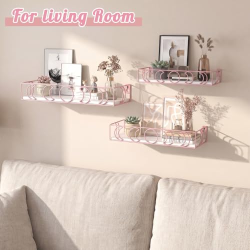 Moon Phase Floating Shelves Set of 3 - White Pink Wall Storage Decor