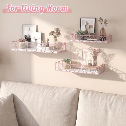 Moon Phase Floating Shelves Set of 3 - White Pink Wall Storage Decor