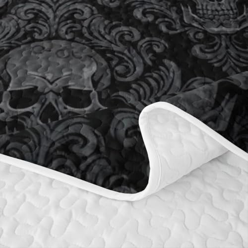 Ash & Ink Black Skull Pattern Quilt Set King Size Kids & Adults Bedding