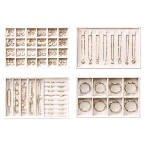 Velvet Jewelry Drawer Organizer Trays 4-Layer Beige Storage Set