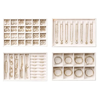 Velvet Jewelry Drawer Organizer Trays 4-Layer Beige Storage Set
